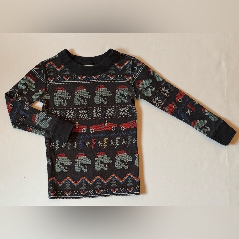 Hanna Andersson Car and Dinosaur Striped Long Sleeve Pajama Top Boys 3T EUC